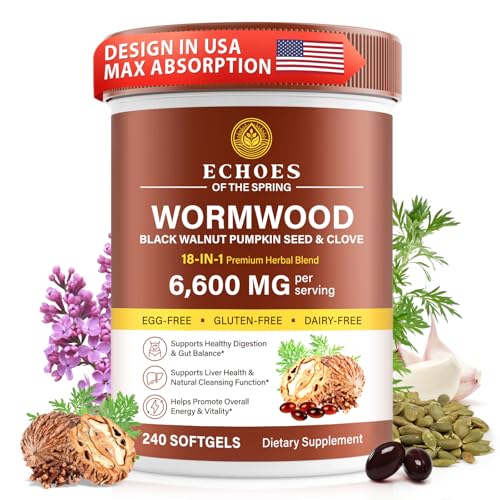 Wormwood Black Walnut Clove Cleanse for Humans 18-in-1 Herbal Gut Health & Digestive Support Formula 6600mg per Serving 240 Softgels 80 Day Supply with Pumpkin Seed Garlic & Oregano
