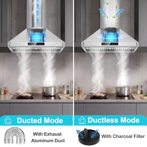 Image of 30 inch Wall Mount Range Hood, 1200 CFM Gesture Touch Stainless Steel Hood