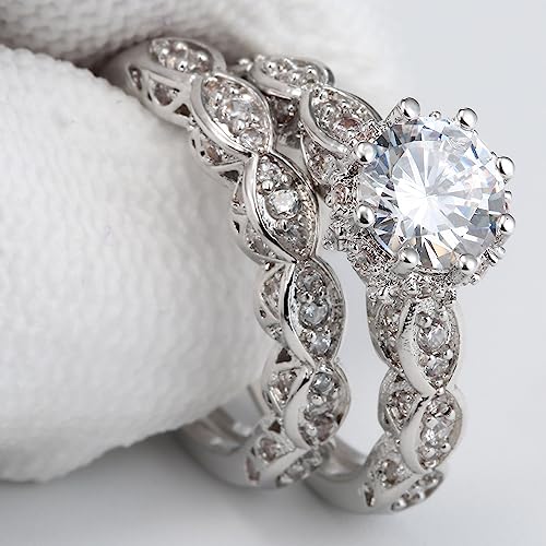 LRGKMCWTOB 3.45ct 925 Sterling Silver Wedding Sets for Women Cubic Zirconia Halo Anniversary Ring Wedding Band Engagement Ring Bridal Set Cubic Zirconia CZ Stackable Ring (Size 8）2