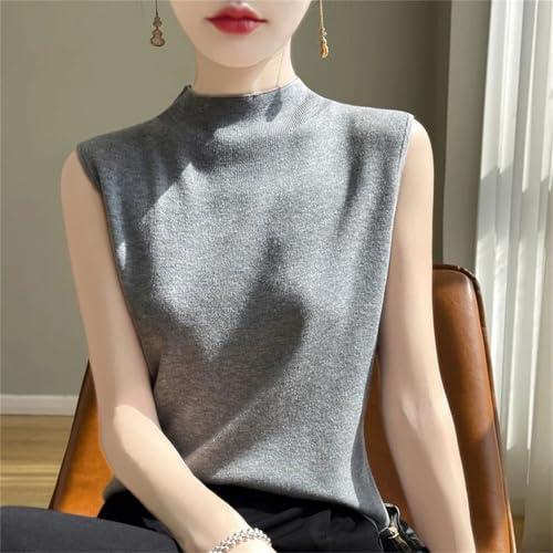 Women Knit Vest Waistcoat Spring Summer High Collar Sleeveless Knitted Sweater Pullover3