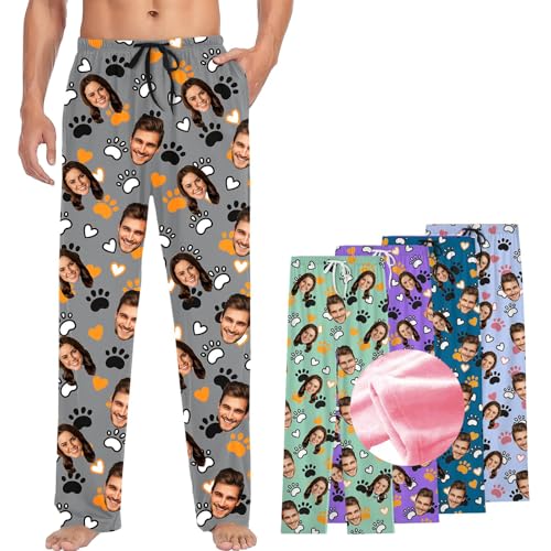 Custom Pajama Bottoms for Men Women,Customized Face Photo Sleepwear Pants,Personalized Christmas Pj Trousers Gifts