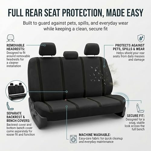 Image of FH Group Car Seat Covers Full Set Cloth - Universal Fit Automotive Covers, Low Back Front Solid Cover, Washable Cover for SUV, Sedan and Van Black