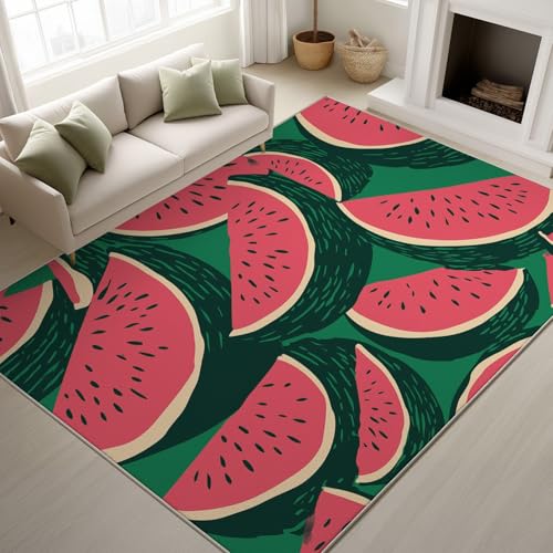 Genérico Alfombra Salon Habitacion 60 x 90 cm, Alfombras Lavable Lavadora Antideslizante, Frutas Sandía Refrescante Carpet Tapetes Comedor Modernas Pelo Corto, Marrón-Verde