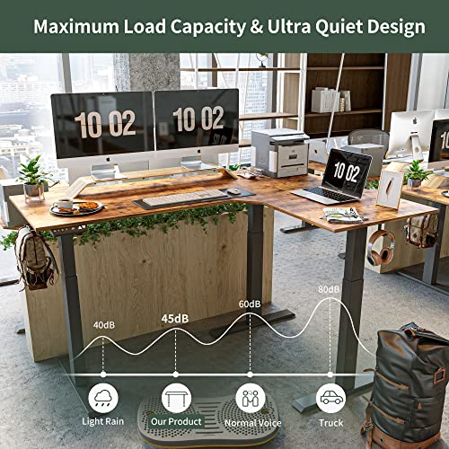 Image of FEZIBO 75 Inches, Supports Over 300lbs, Large L Shaped Standing Desk, Electric Height Adjustable L Shaped Desk, Suitable for Home Office, Rustic Brown Top /Black Frame