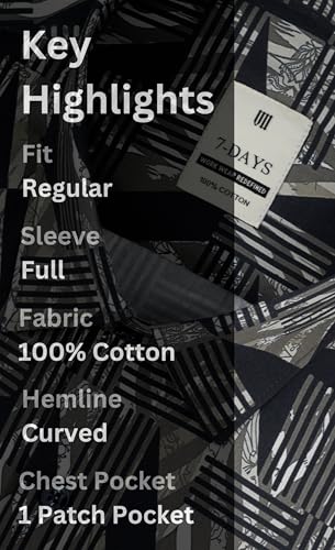 Image of 7-DAYS Men's Premium Formal Printed Shirt - 100% Cotton, Regular Fit, Full Sleeves, with Pocket - Stylish for Special Occasions.
