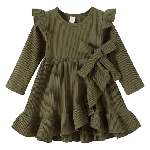 YOUNGER TREE Toddler Baby Girls Fall Clothing Solid Cotton Pit Irregular Skirt Winter Dress Long Sleeve Skirt Outfits