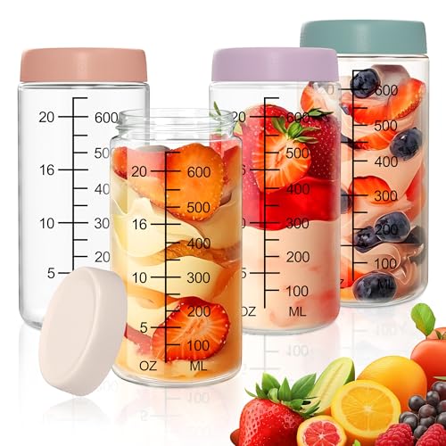 Yoassi 4 Pcs Pots pour Overnight Oats Gradués,700ml Bocaux en Verre avec Antidérapant Couvercle Hermétique pour Gruau de Nuit,Porridge,Yaourt,Réutilisables...