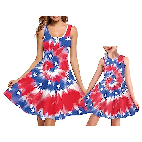UNICEU Mom and Daughter Matching Dress Family Dress Casual Sleeve Tank Dress Plus Size Sundress for Summer