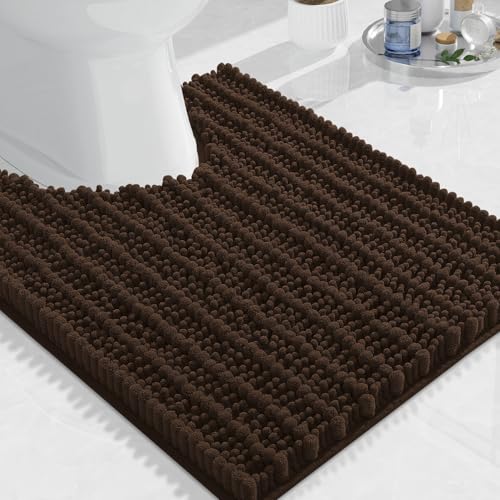 Image of Arotive Luxury Toilet Rugs U-Shaped 24x20, Extra Soft Thick Absorbent Shaggy Chenille Bath Rugs, Machine Wash Dry, Bath Mat for Toilet Base, Tub and Shower, Home Decor Accessories, Brown