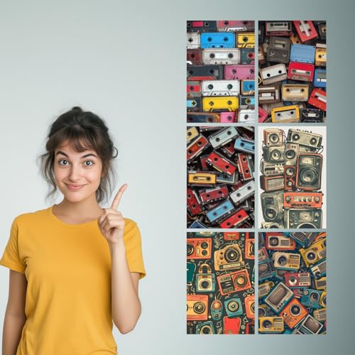Image of SiddArtify Retro Cassette Tapes and Boomboxes Art Print Set - 300GSM Board - 8x12 Inch - Pack of 6 Wall Room Decoration art Poster Prints