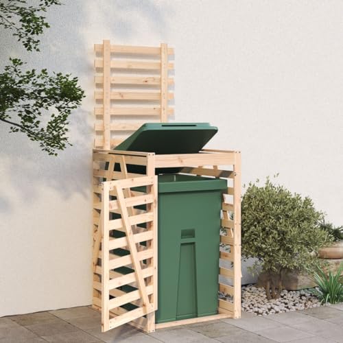 Nqyjm - Papelera para jardín (84 x 90 x 128,5 cm, madera maciza, pino, baúl de almacenamiento con puerta y tapa exterior para papeleras, patio, terraza