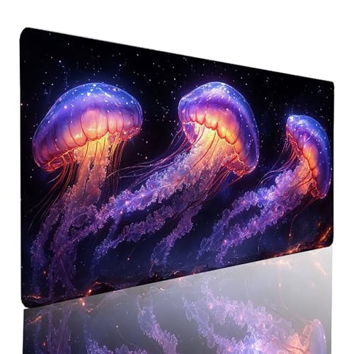 Tapis de souris gaming XXL violet motif méduse 700x400x3mm pour setup de bureau