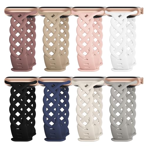 Image of Braided Silicone Bands Compatible with Apple Watch Women Slim Thin Narrow | Breathable Hollow-out Bands for iWatch Ultra 2 /3 SE 3 Series 11 /10 /9 /8 /7 /6 /5 /4 /3 /2 /1 38mm 40mm 41mm 42mm 44mm 45mm 46mm 49mm