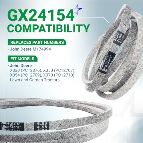 Image of BlueStars GX24154 Mower Drive Belt | Heavy-Duty Aramid Cord | 1 /2 inch x 98 inch | Drive Belt Fits John Deere D105 E100 X105 X106 Lawn Tractors