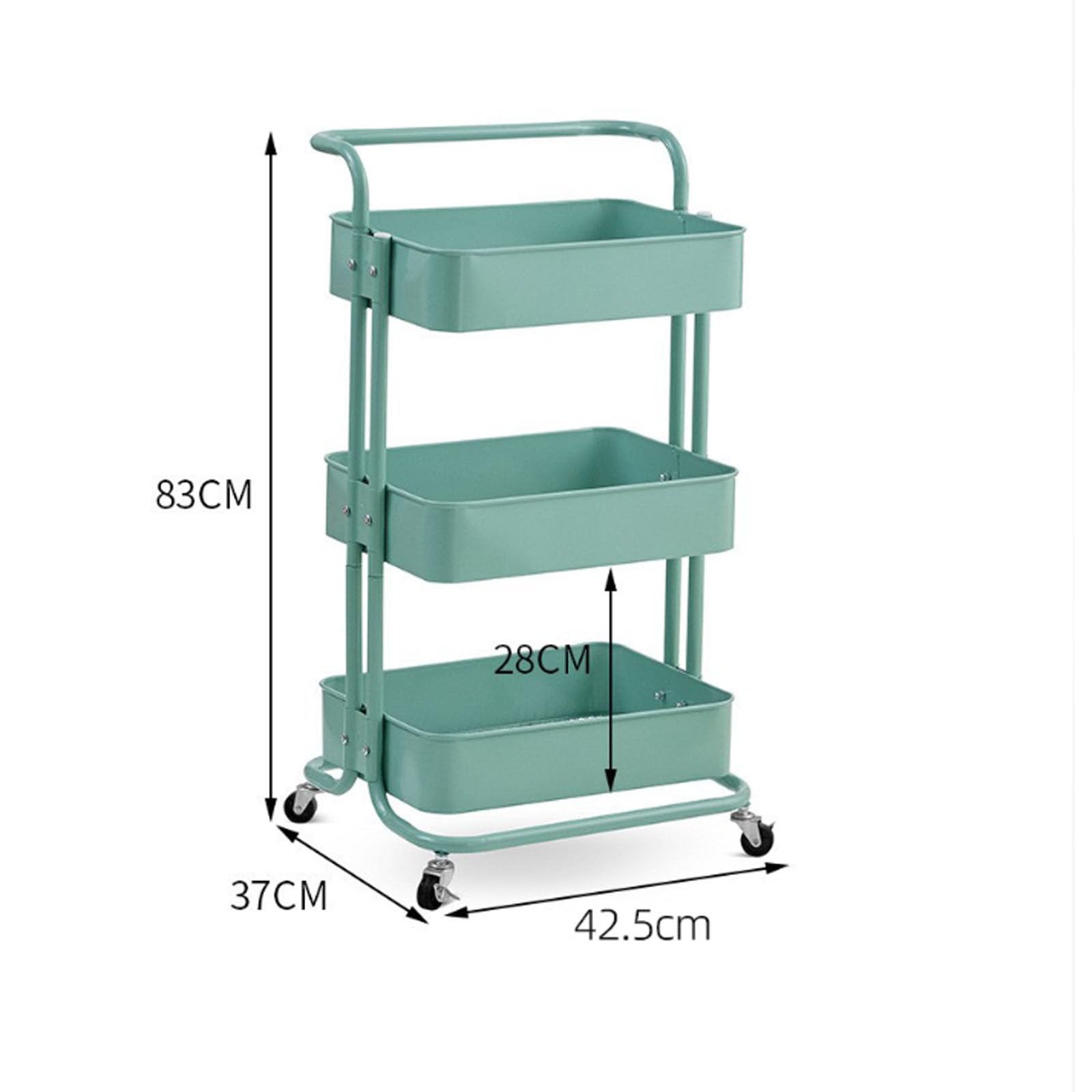 Mavoli Carrello Multiuso A 3 Ripiani con Ruote, Rosa, Autoportante, con Maniglia E Ruote Bloccabili, Organizer Multifunzionale Resistente per Cucina, Lavanderia, Bagno E Ufficio. Black