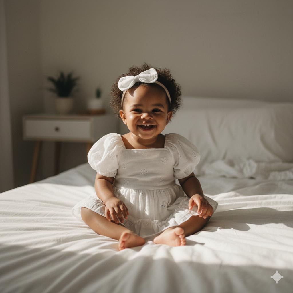 Kavousa Baby Girl Summer Outfits Newborn Flower Embroidered Eyelet Ruffled Hem Short Sleeve Romper and Bow Headband Set
