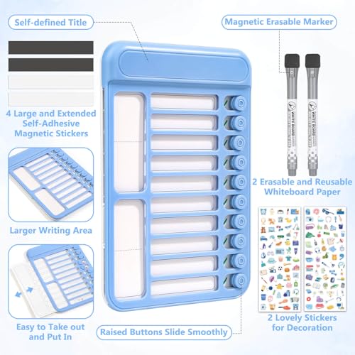 Image of Audab 2Pcs Dry Erase Chore Chart for Kids, Magnetic Checklist Board, My Chores Slider Chart to Do List Board, Routine Reward Chart Schedule Board Task Tracker for Home Refrigerator, Wall, Desk (Blue)