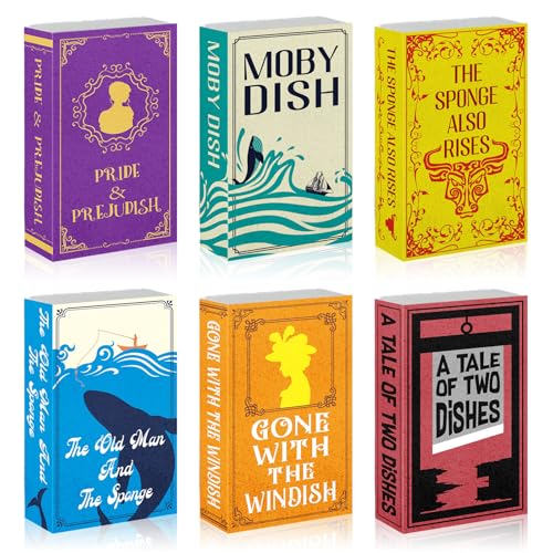 Image of 6 Pieces Book Kitchen Sponges Novels Sponges Fun Non-Scratch Scrub for Washing Dishes Pots Pans and Household Cleaning Supplies for Kitchen Dishes Furniture Gifts(Book,6 Pcs)