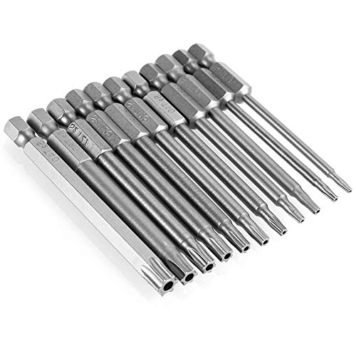 Mesee 11Pcs Magnetic Torx Screwdriver Bit Set, T6-T40 Star Torx Head Security Screwdriver Drill Bits 1/4 Inch Hex Shank Electric Hand Screwdrivers Tool Accessory, 75mm Length