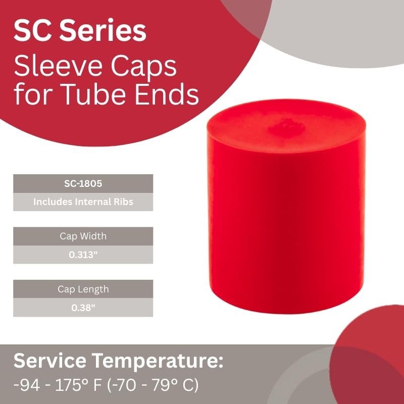 Image of Caplugs SC-1805 SC Series - Plastic Sleeve Cap for Tube Ends, 360 Pack, Red LD-PE, 0.313 inch W x 0.38 inch L Threaded and Non-Threaded Tubing, Rods, Masking, Painting, Plating, Grit-blasting (Z18051AK1)