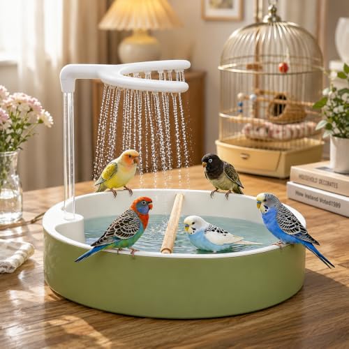 Vogeldusche Wellensittich Doppelte Wellensittich Dusche mit Wasserfall & Zirkulierendem 32x26cm Doppelte Vogel Dusche USB Stromschleife Vogel Dusche für Unzertrennliche Afrikanische Munias Aras