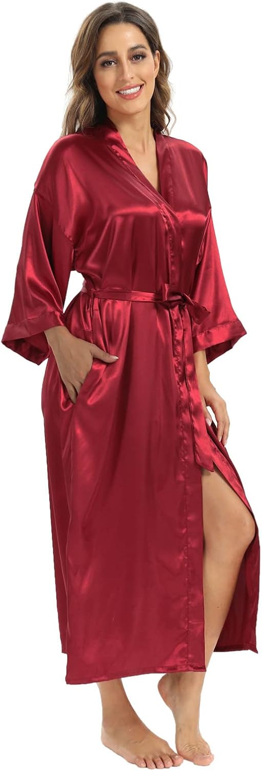 Women's Soft Long Satin Robes Long Silk Robes Full Length Robes Kimonos Silky Bath Robe Dressing Gowns - Image 4