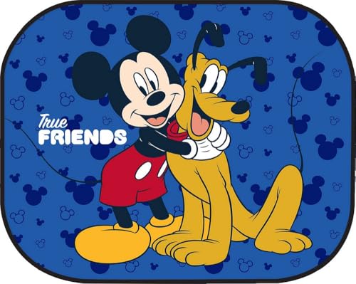 Tataway Cortinas Laterales de Coche de Mickey Mouse, 44 x 35 cm, sombrilla para niños con el gráfico Oficial de Mickey Mouse sobre Fondo Azul, protección Solar eficaz