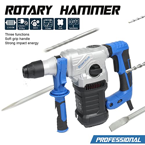 Professional Bohrhammer Schlagbohrmaschine Stemmhammer Hammer (1500 Watt, Schlagstärke von 6 J, Bohr-Ø Beton max: 32 mm… – Bild 4