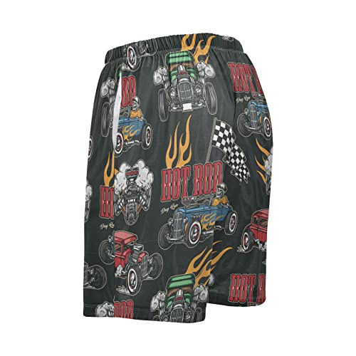 Pigsaly Pajama Shorts Hot Rod Baseball Racing Car Checkered Flag Men's Pajama Bottoms Sleep Pajama Drawstring Shorts L4