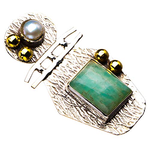 Pendentif amazonite argent 925 et perle de rivière bijou fait main vintage D2699
