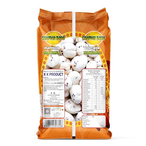 Image of Chappan Bhog Platinum Makhana 250g | 6+ Suta Jumbo Foxnuts (Phool Makhana) | Premium Raw Makhana (Lotus Seeds) | High Protein, Gluten Free Healthy Snack | Ready to Eat | Fasting and Evening Diet Snack