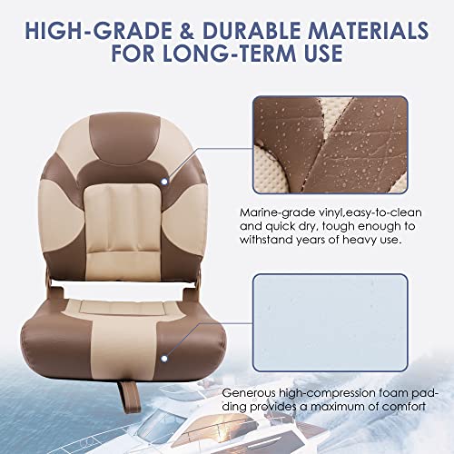Deckpro Deluxe High Back Boat Seat, Fold-Down Fishing Boat Seat Tan/Sand #TOP1