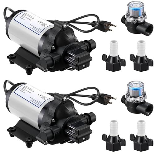 Image of Dreyoo 2 Pack Water Pressure Booster Pump 115V 4 GPM 45 PSI, Industrial Self Priming Water Diaphragm Pump with Power Plug, Fittings Strainer Filter for RV /Caravan /Marine /Garden Irrigating