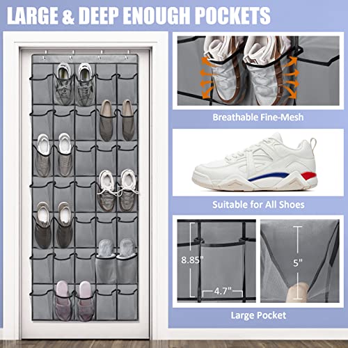 Over The Door Shoe Organizers 35 Mesh Pockets Hanging Shoe Organizer Shoe Rack For Closet Entryway Bedroom Bathroom Pantry Shoe Holder For Men Sneakers, Women High Heeled Shoes, Flip Flops Gray #TOP2