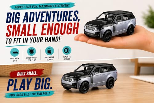 Image of Braintastic Model Diecast Car Toy Vehicle Pull Back Friction with Openable Doors Light & Music Toys for Kids Age 3+ Years (Range Rover Small Grey)