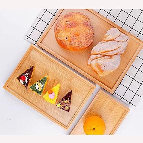 2 Pack Bamboo Serving Tray with Handles, Large and Small Trays Set, Portable Wooden Trays for Eating Dinner Breakfast Food Tea Snack Trays