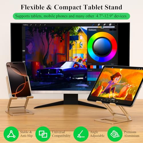 Support tablette réglable et support smartphone doré compatible iPhone 15 14