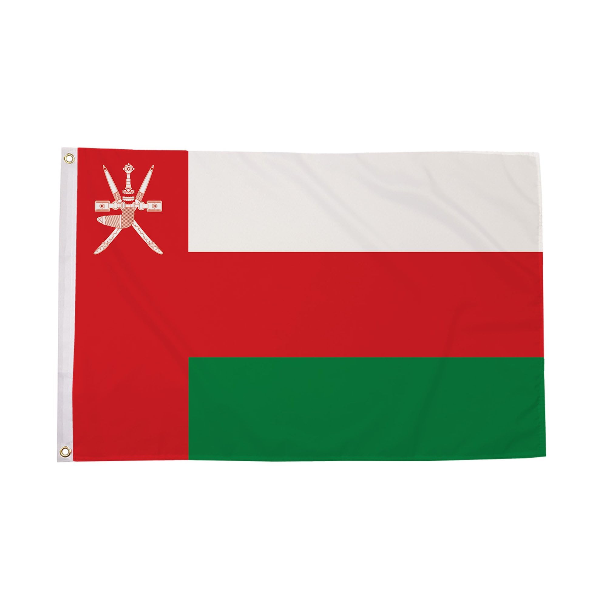Oman Flag 3ft x 2ft Omani National Flag Red White Green with Emblem Khanjar Dagger Premium Polyester Brass Grommets Double Stitched 90cm x 60cm Indoor Outdoor Banner Decoration