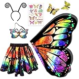 XUXLEKK Disfraz Mariposa Niña,6 Piezas Disfraz Carnaval Niña con Alas De Mariposa,Falda,Diadema,Pinza para el Cabello,MáScara Y Pegatinas de Mariposas,para Navidad Carnaval Fiesta Pascua Cosplay
