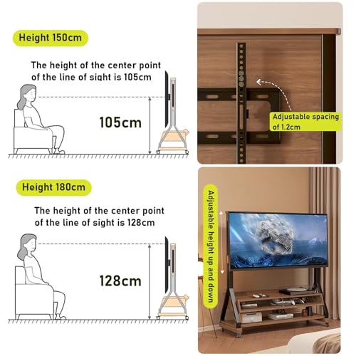 Soporte móvil para TV 40-85 pulgadas con ruedas y estantes de madera miniatura 6