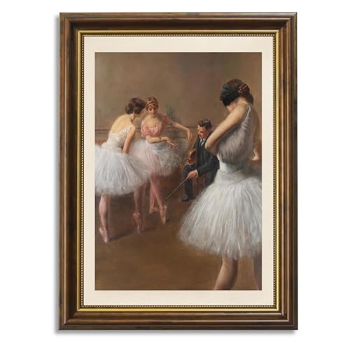 Zzuyi Vintage Brown Gold Framed Wall Art,Ballerina Retro Paintings,12x16 inch