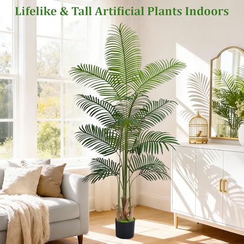 Image of Yastouay 6 FT Artificial Plants Indoor, Tall Plant Palm Tree with Weighted Planter, Tropical Fake Tree with Realistic Leaves & Trunks for Home Office Living Room Bedroom Indoor Outdoor Decor