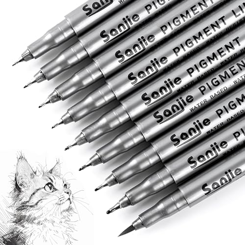 VoltCozy Stylos Noir a Pointe Fine 9 Stylos Microliners Ignature Feutres Noirs Professionnels Stylo Calligraphie Encre Noire Sans Bavure pour Dessin Croquis Manga et Signature pour Bureau