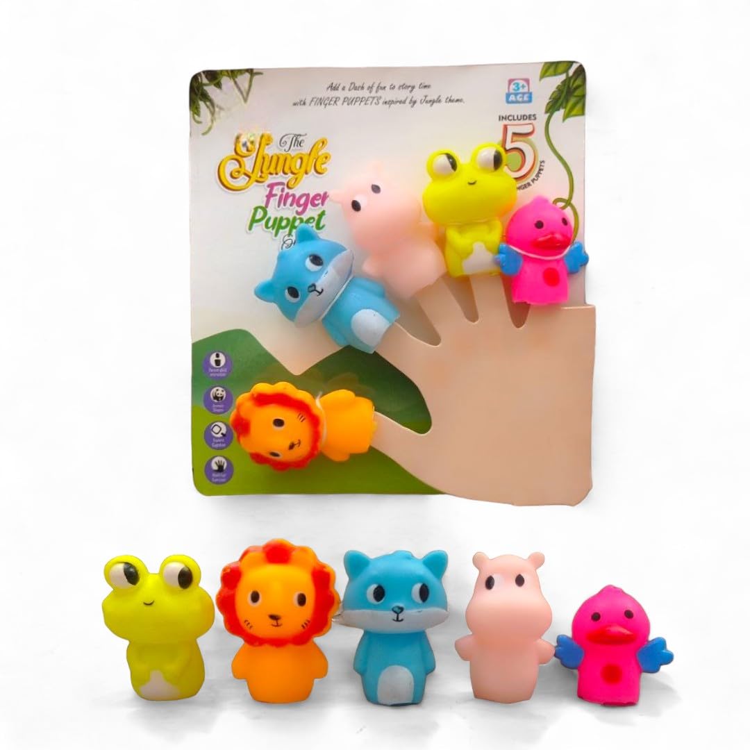 SARASI Jungle Finger Puppets for Kids, Fun at Your Fingertips, Waterproof, Finger Puppets Toy, [Pack of: 1, 5 Puppets, Multicolor]