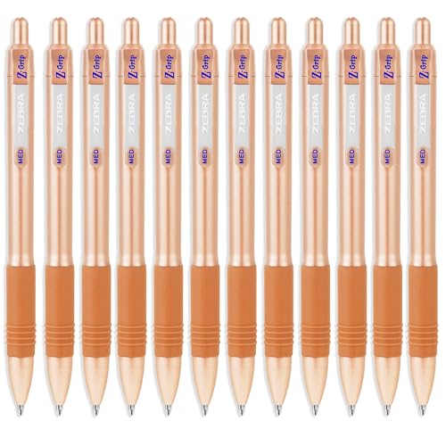 Stylo à bille or rose Zebra Z-Grip chic et rétractable avec encre bleue fluide pour l'écriture