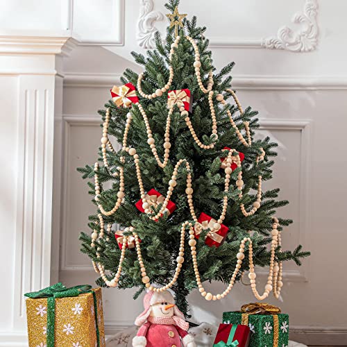 Yinder 4 Pcs 48 Feet Christmas Wooden Beaded Garland Decor 11.8 Ft Farmhouse Bead Wall Hanging Decor Rustic Wood Bead Garland Boho Christmas Tree Hanging Decorations For Holiday Mantel Home Ornaments #TOP5