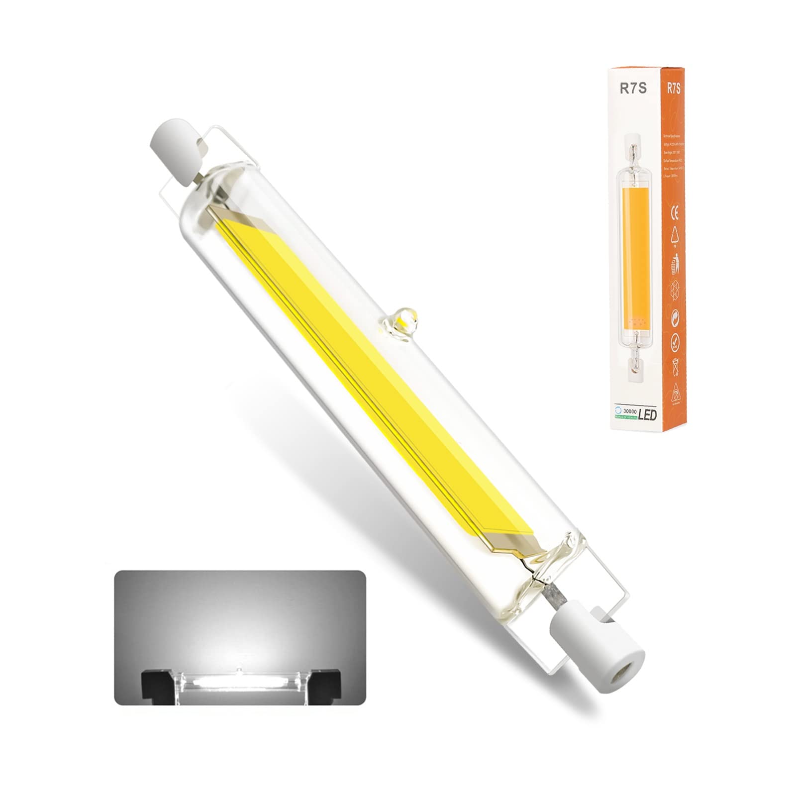 Bvcl Cool White 6000K R7s Led 118Mm Lamp, Dimmable Light Bulb 10W, Equivalent To 100W Halogen Bulb, 1000Lm, No Flicker, 360° Beam Angle, Cob Bulb (Color : Size : 118Mm 1Pcs)
