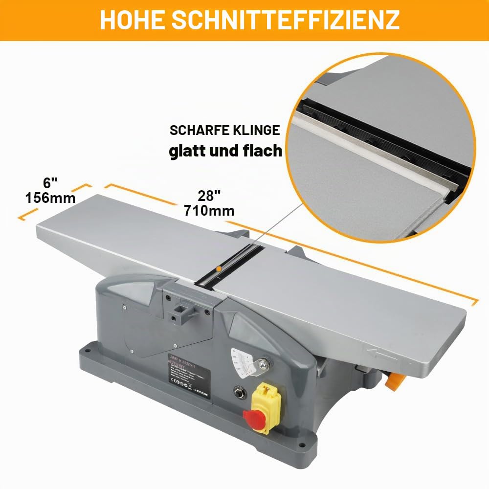 Hoteche Holzwerkzeuge Hobelmaschine Dickenhobelmaschine 1280W Kupfermotor 9000rpm maximale Schnittbreite 156mm Schnittstärke 0-3mm inklusive notwendigem Zubehör 156x340mm 156x330mm Arbeitsplatte