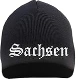 kurze modische Form HB_Druck Sachsen Beanie - Bestickt - Mütze Einheitsgröße Schwarz