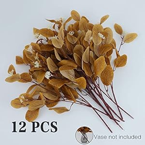 12pcs artificial eucalyptus stems 20 fake silk eucalyptu leaves with berries greenery plants floral decorations for boho home decor flowers arrangement vase party wedding yellow  urban country home decor